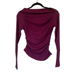 TARSE Women's Off Shoulder Ruched Long Sleeve Blouse Red Size S